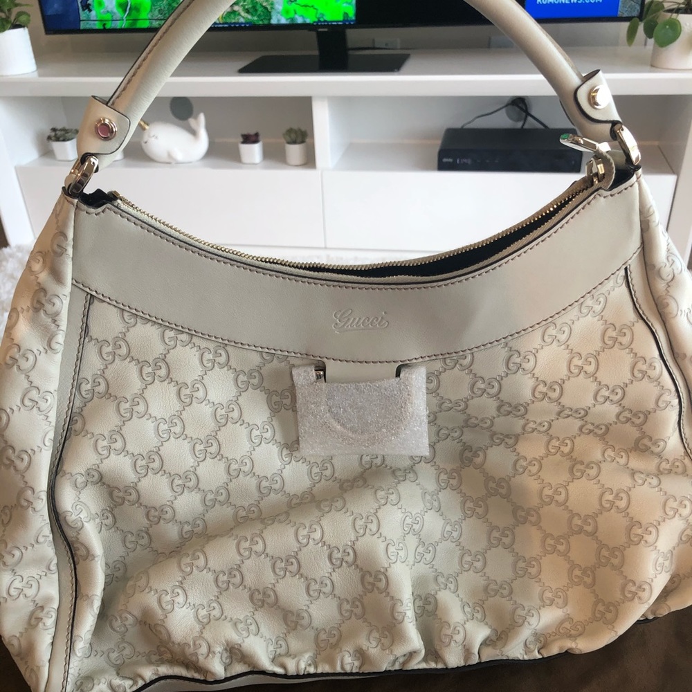 Gucci white leather shoulder bag